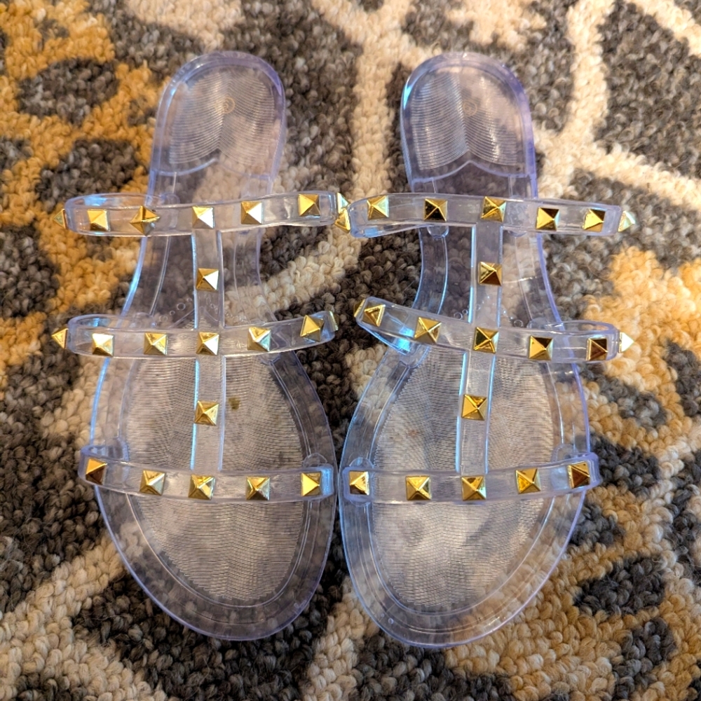 G&L Clear Jelly Sandals with Gold Studs